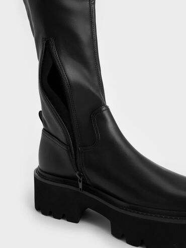Giày boots nữ Chunky Platform Knee-High, Đen, hi-res