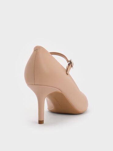 Pointed-Toe Stiletto-Heel Pumps, Nude, hi-res
