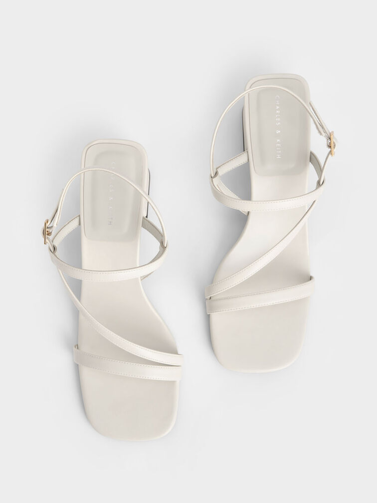 Giày sandals cao gót Textured Asymmetric Slingback, Phấn, hi-res