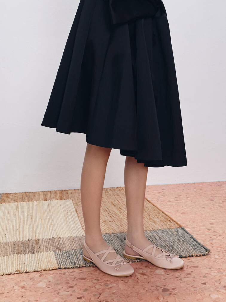 Gi&agrave;y b&uacute;p b&ecirc; đế bệt Satin, Hồng nhạt, hi-res