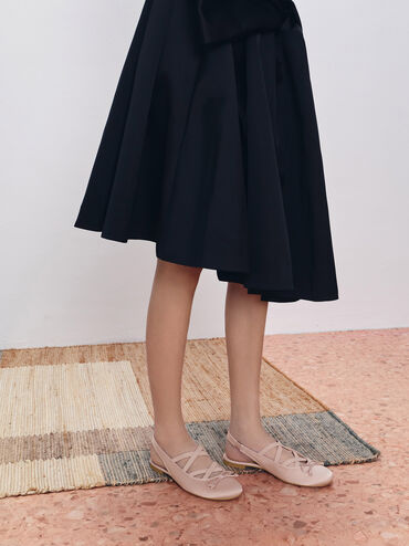 Gi&agrave;y b&uacute;p b&ecirc; đế bệt Satin, Hồng nhạt, hi-res