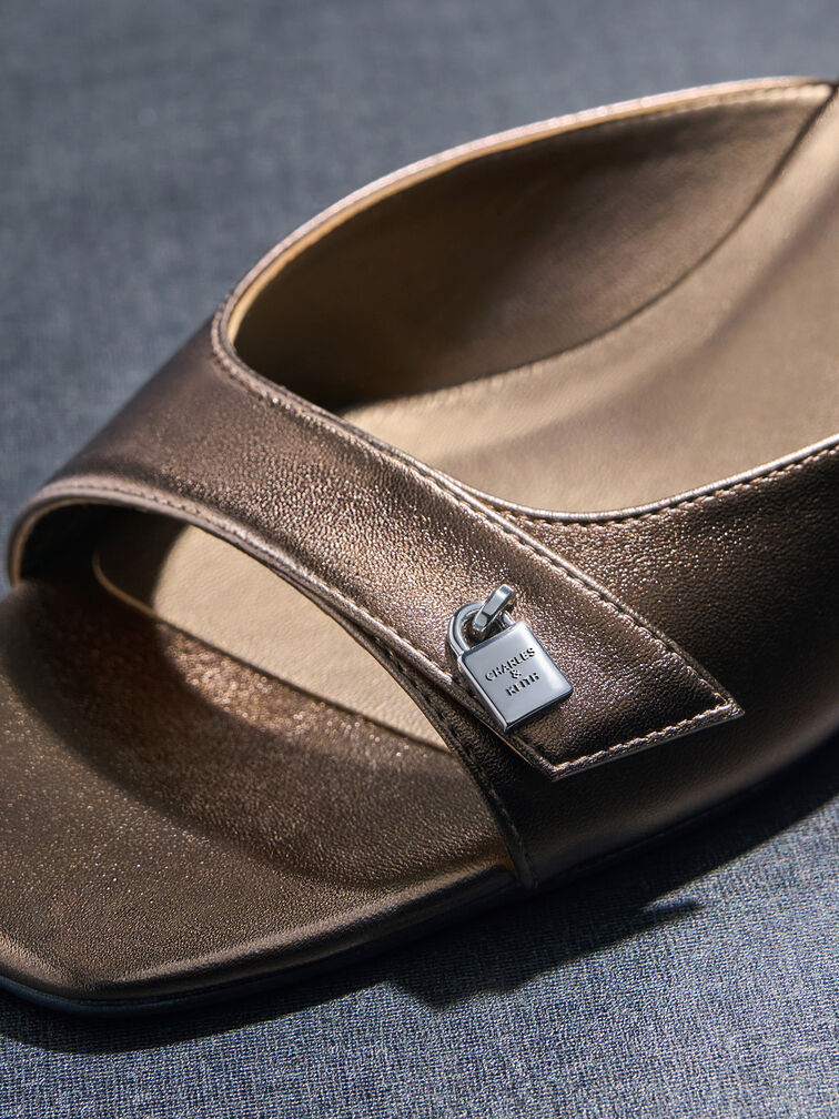 Griselda Metallic Kitten-Heel Mules, Bronze, hi-res