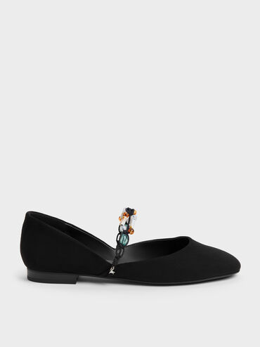 Franca Faux Suede Beaded-Strap Mary Janes, Black Textured, hi-res