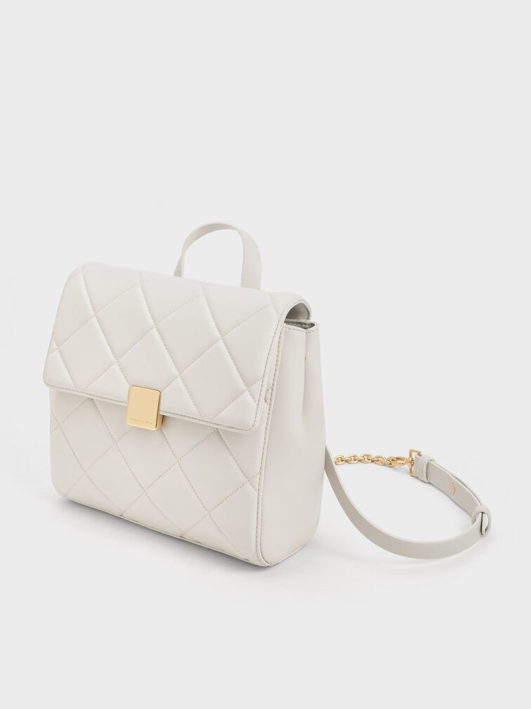 Lucy Quilted Backpack, White, hi-res