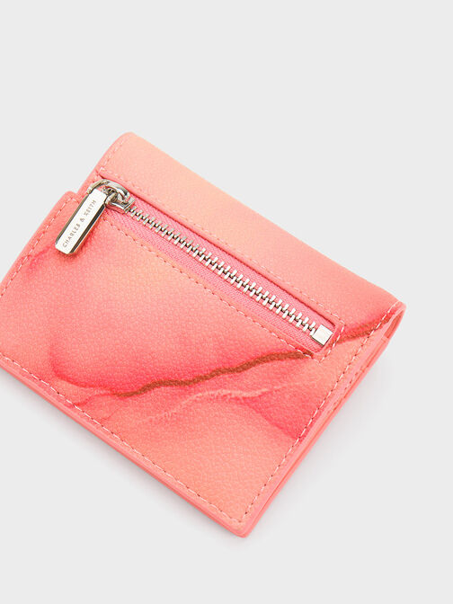 Marble-Print Bi-Fold Small Wallet, Pink, hi-res