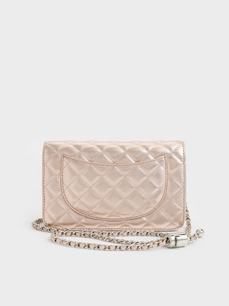Cressida Metallic Quilted Clutch, Rose Gold, hi-res