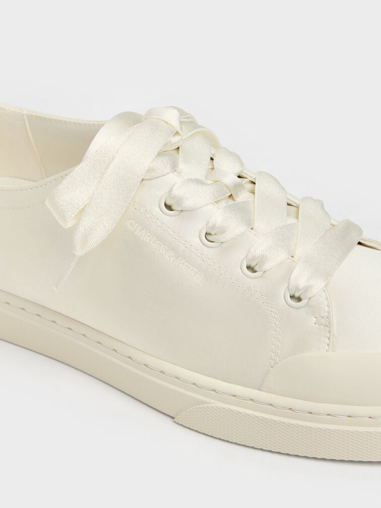Gi&agrave;y sneakers cổ thấp Satin, Trắng, hi-res