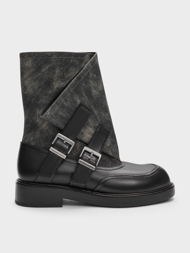 Aether Buckled Calf Boots, Dark Grey, hi-res
