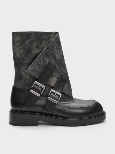 Aether Buckled Calf Boots, Dark Grey, hi-res