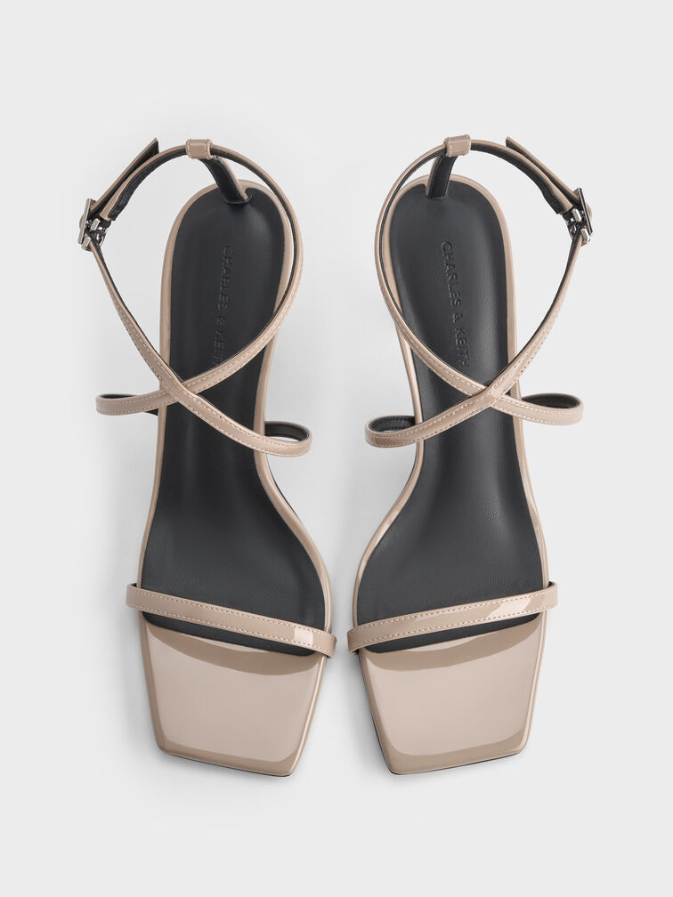Patent Strappy Heeled Sandals, Taupe, hi-res