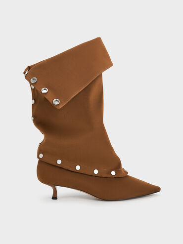 Boots cao gót Gael Faux Suede Studded, Nâu, hi-res