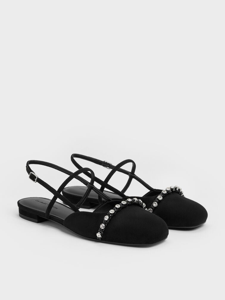 Gi&agrave;y sandals đế thấp Faux Suede Crystal, Đen họa tiết, hi-res