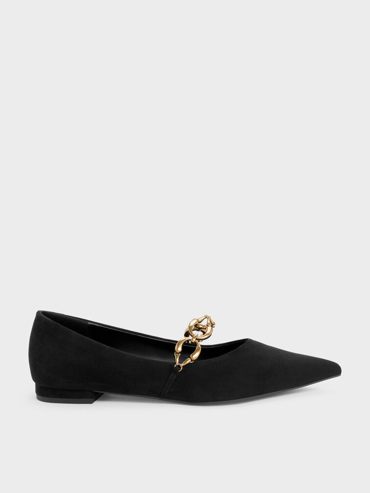 Gi&agrave;y b&uacute;p b&ecirc; mũi nhọn Faux Suede đen họa tiết, Đen họa tiết, hi-res