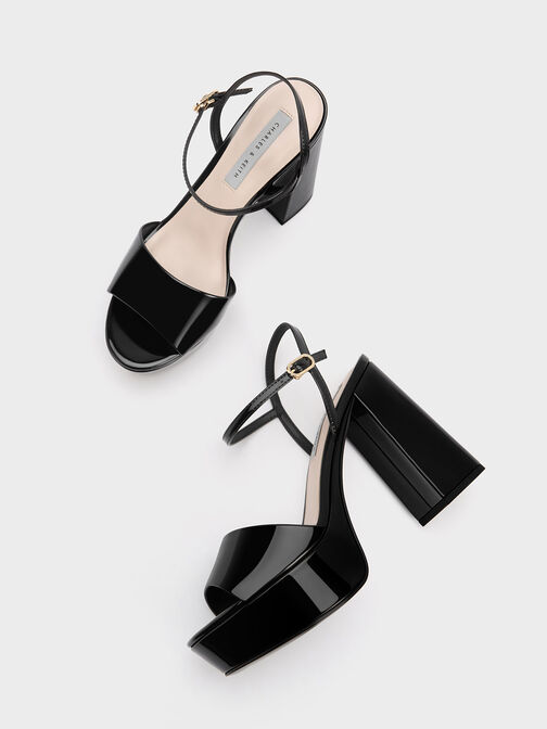 Giày sandals cao gót Peep-Toe Patent Platform, Black Patent, hi-res
