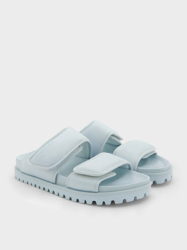 Satin Double-Strap Flatform Sandals, Light Blue, hi-res