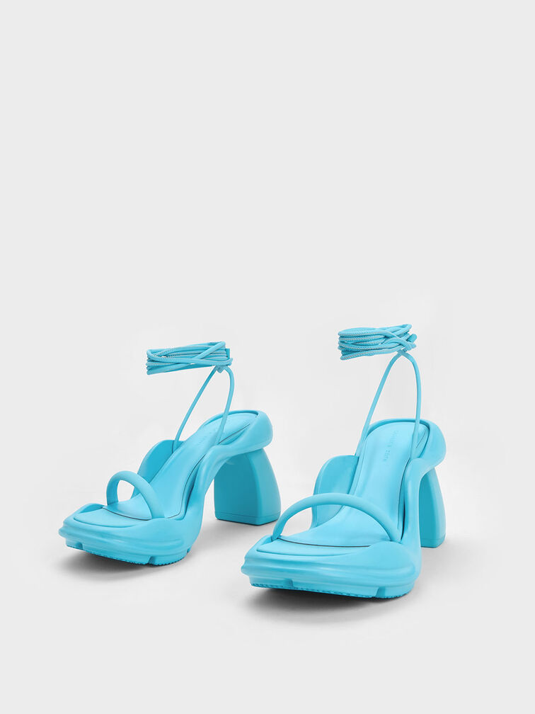 Giày sandals cao gót Leila Tie-Around Sculptural, Xanh blue, hi-res