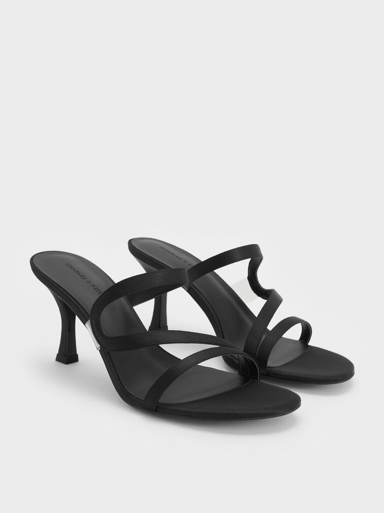 Gi&agrave;y mules cao g&oacute;t Arden Satin, Đen họa tiết, hi-res