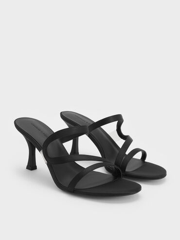Gi&agrave;y mules cao g&oacute;t Arden Satin, Đen họa tiết, hi-res