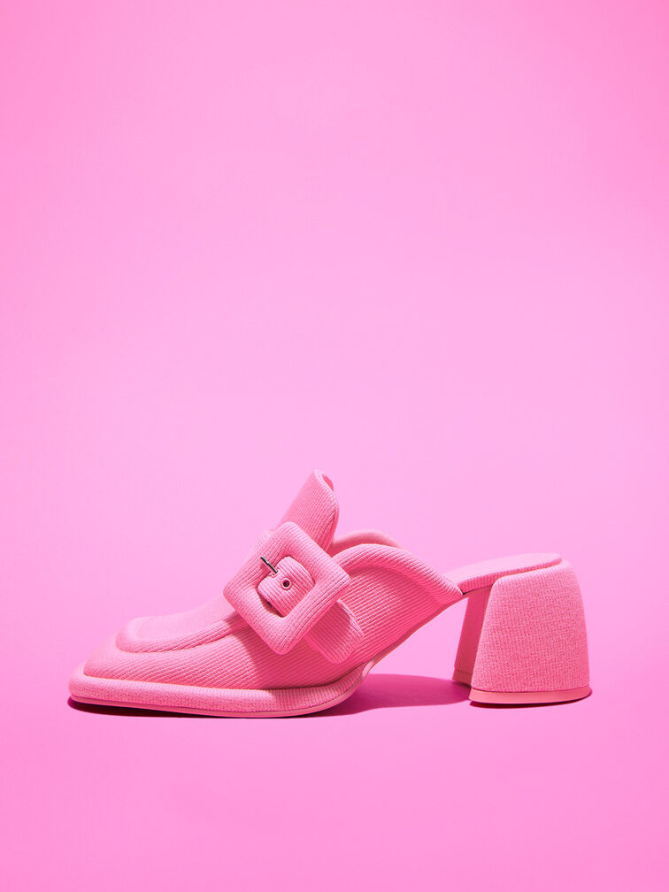 Sinead Woven Buckled Loafer Mules, Pink, hi-res