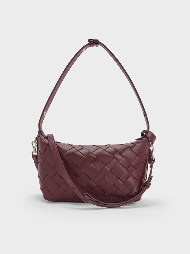 Ivette Woven Shoulder Bag, Wineberry Red, hi-res