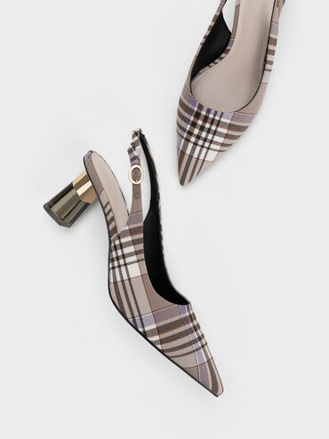 Gi&agrave;y cao g&oacute;t mũi nhọn Checkered See-Through Trapeze, N&acirc;u x&aacute;m, hi-res