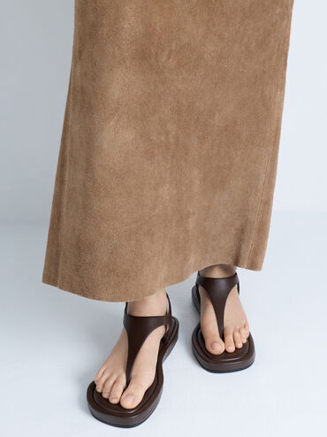 Dép kẹp mũi tròn Buckled, Nâu đậm, hi-res