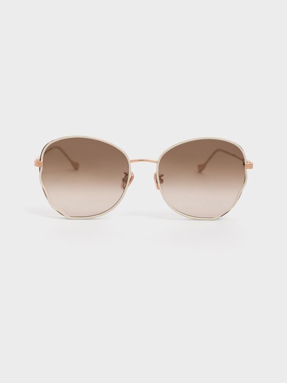 Cut-Out Frame Butterfly Sunglasses, Cream, hi-res
