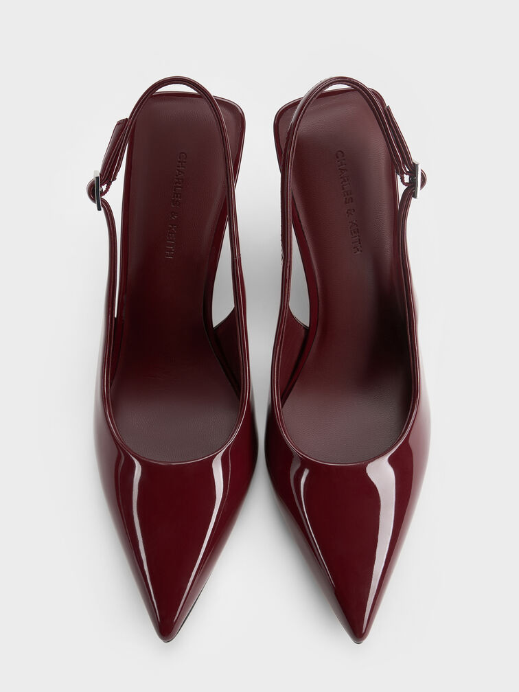 Giày cao gót mũi nhọn Black Patent Translucent-Heel, Đỏ burgundy, hi-res
