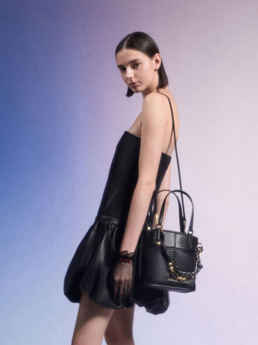 Túi tote Addison Knotted-Rope Double-Handle, Đen, hi-res