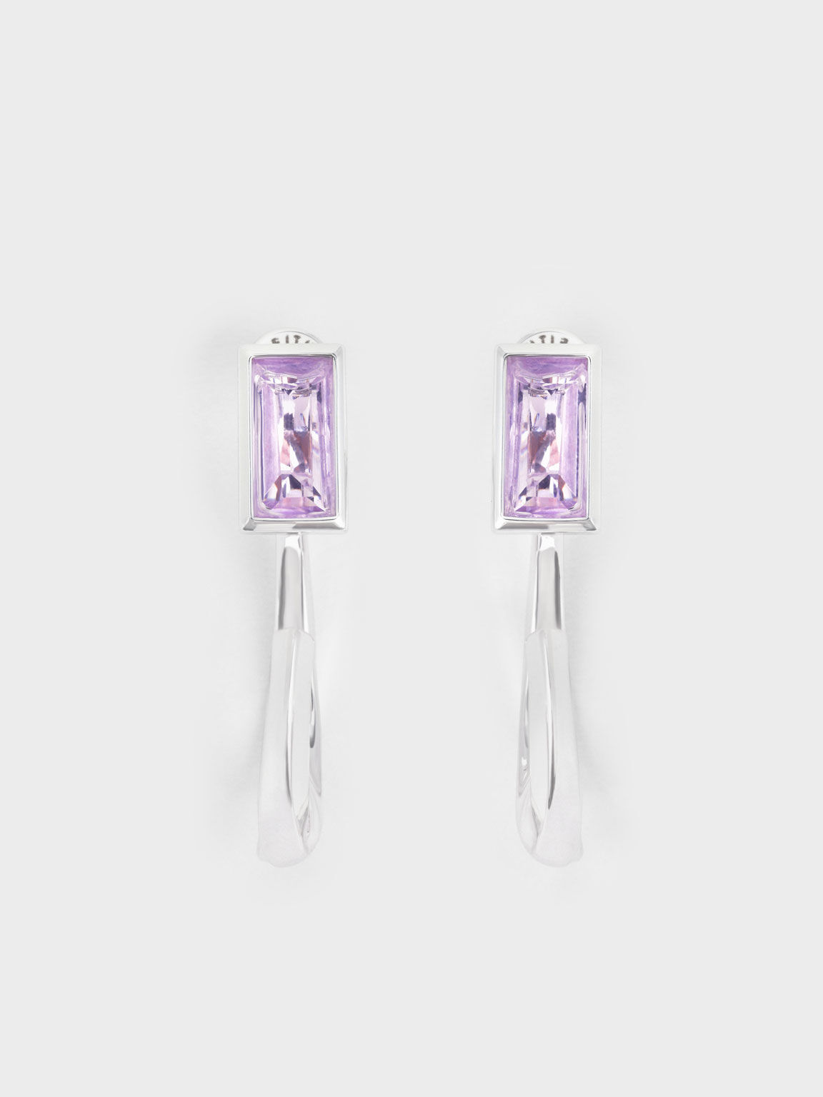 Crystal-Embellished Half Hoop Earrings, Lilac, hi-res