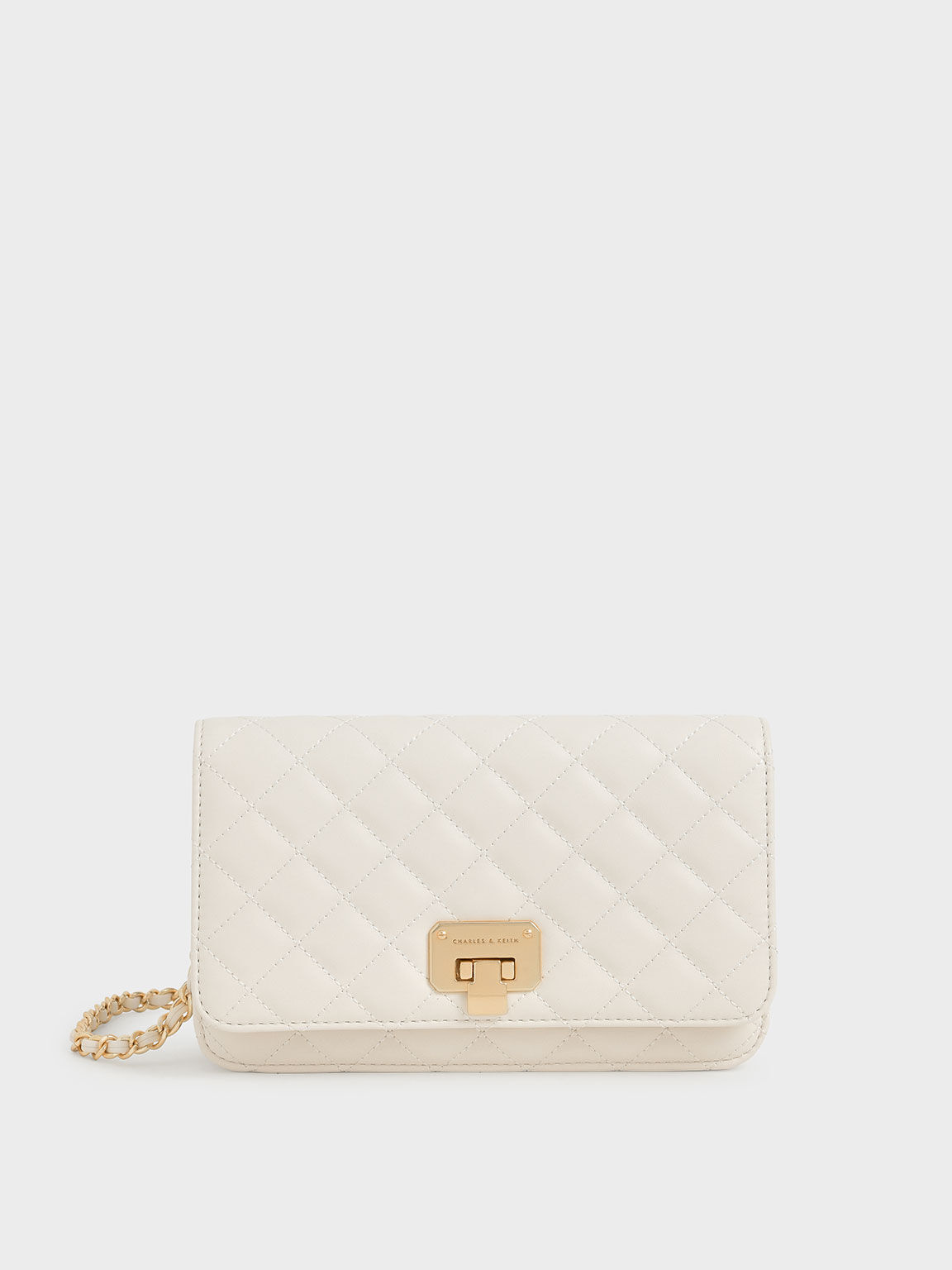 Cream Quilted Push-Lock Clutch - Charles & Keith Vn