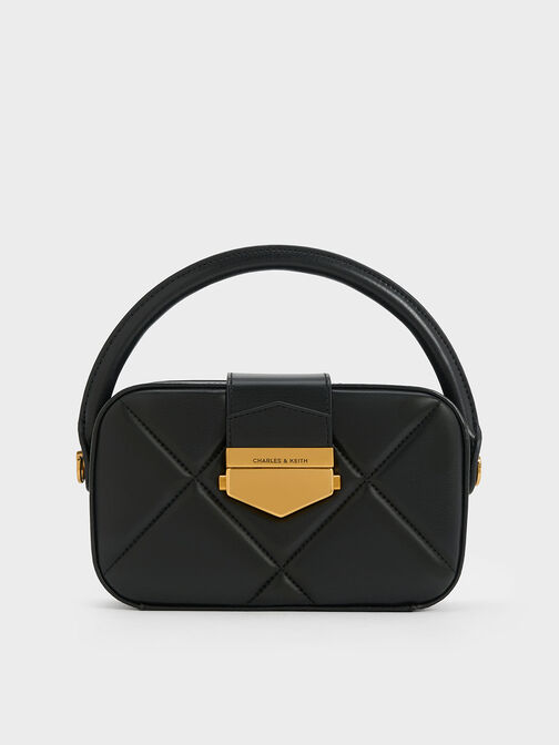 Vertigo Quilted Boxy Top Handle Bag, Black, hi-res