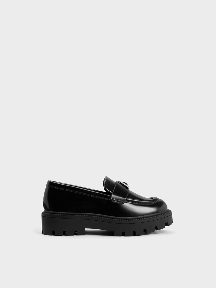 Girls' Trice Metallic Accent Loafers, Black Boxed, hi-res