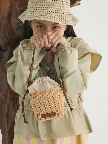 Túi rút dây bé gái Ida Knitted, Be, hi-res