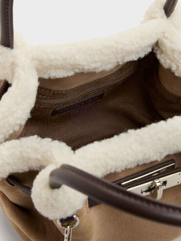 Mini Cosima Fur-Trim Tote Bag, Sand, hi-res