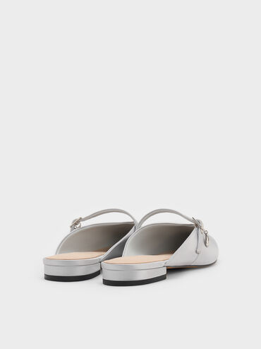 Gi&agrave;y mules mũi nhọn Satin Teardrop-Crystal, Bạc, hi-res