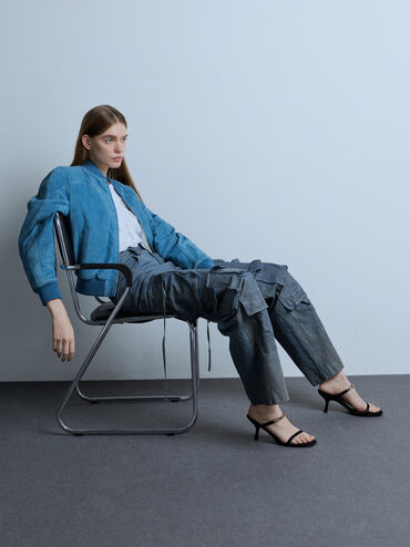 Gi&agrave;y sandals cao g&oacute;t Faux Suede Metallic-Accent, Đen họa tiết, hi-res