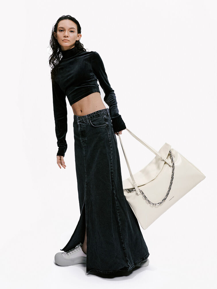 Túi tote hình thang Andromeda Chain-Handle kem - CHARLES & KEITH VN
