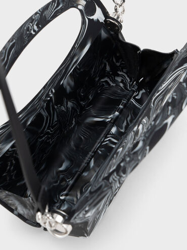 Cocoon Top Handle Printed Bag, Black, hi-res