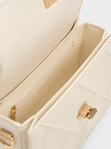 Túi đeo chéo phom chữ nhật Eleni Quilted, Kem, hi-res