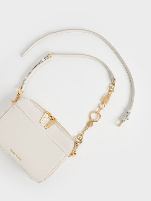 Túi đeo chéo nữ chữ nhật Chunky Chain Handle, Kem, hi-res