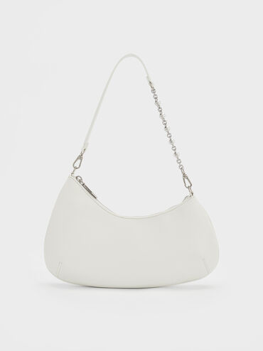 Dion Chain-Handle Asymmetric Shoulder Bag, White, hi-res