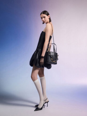 Túi tote Addison Knotted-Rope Double-Handle, Đen, hi-res