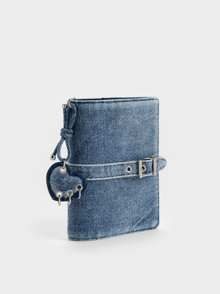 Rey Denim Heart Belted Passport Holder, Denim Blue, hi-res