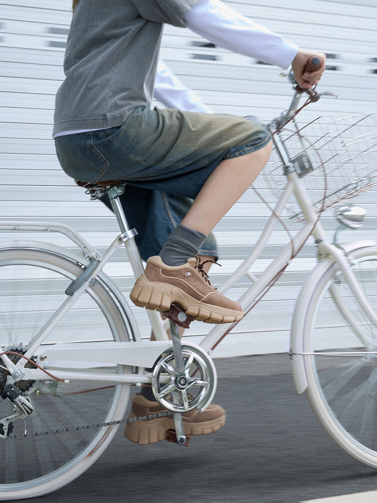 Yunna Suede Chunky Sneakers, Taupe, hi-res