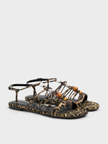 Georgie Leopard-Print Bead Strappy Sandals, Animal Print Natural, hi-res