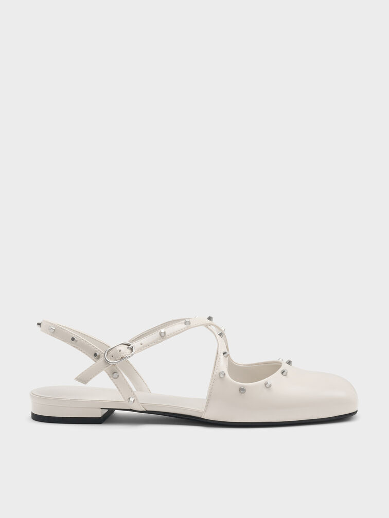 Gi&agrave;y sandals mũi vu&ocirc;ng Studded Crossover, Be, hi-res