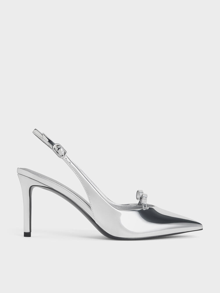 Gi&agrave;y cao g&oacute;t Metallic Bow Slingback, Bạc, hi-res