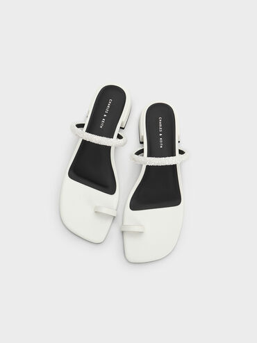 Beaded Toe-Ring Sandals, White, hi-res