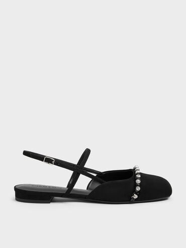 Gi&agrave;y sandals đế thấp Faux Suede Crystal, Đen họa tiết, hi-res